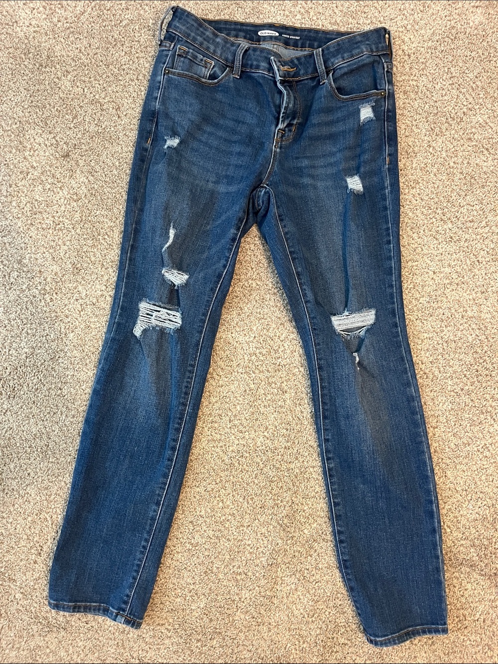 Old Navy Power Straight Distressed Jeans in Dark Blue 6P